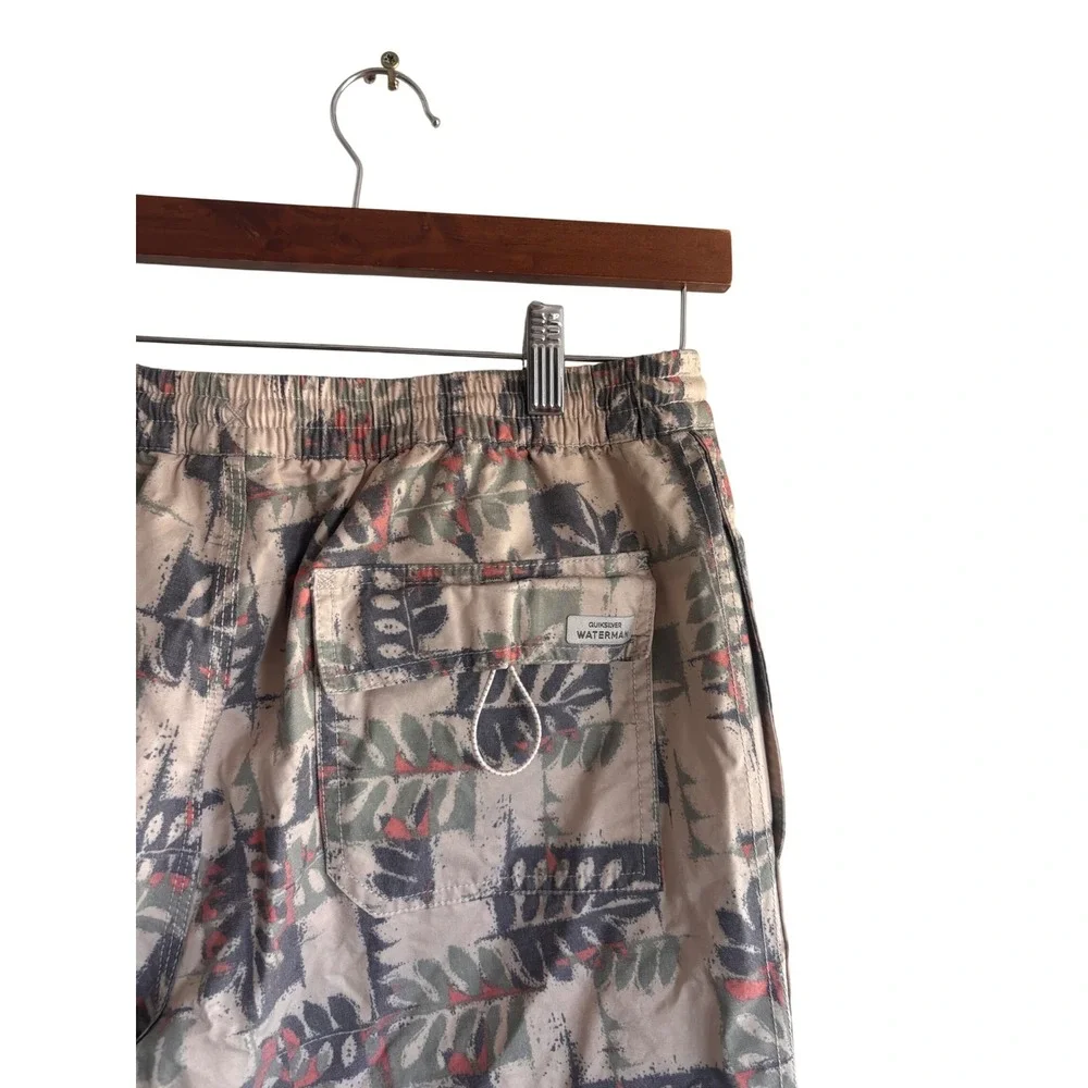 Quiksilver Waterman Mens Tan Abstract Floral Leaf Print Shorts Elastic Waist